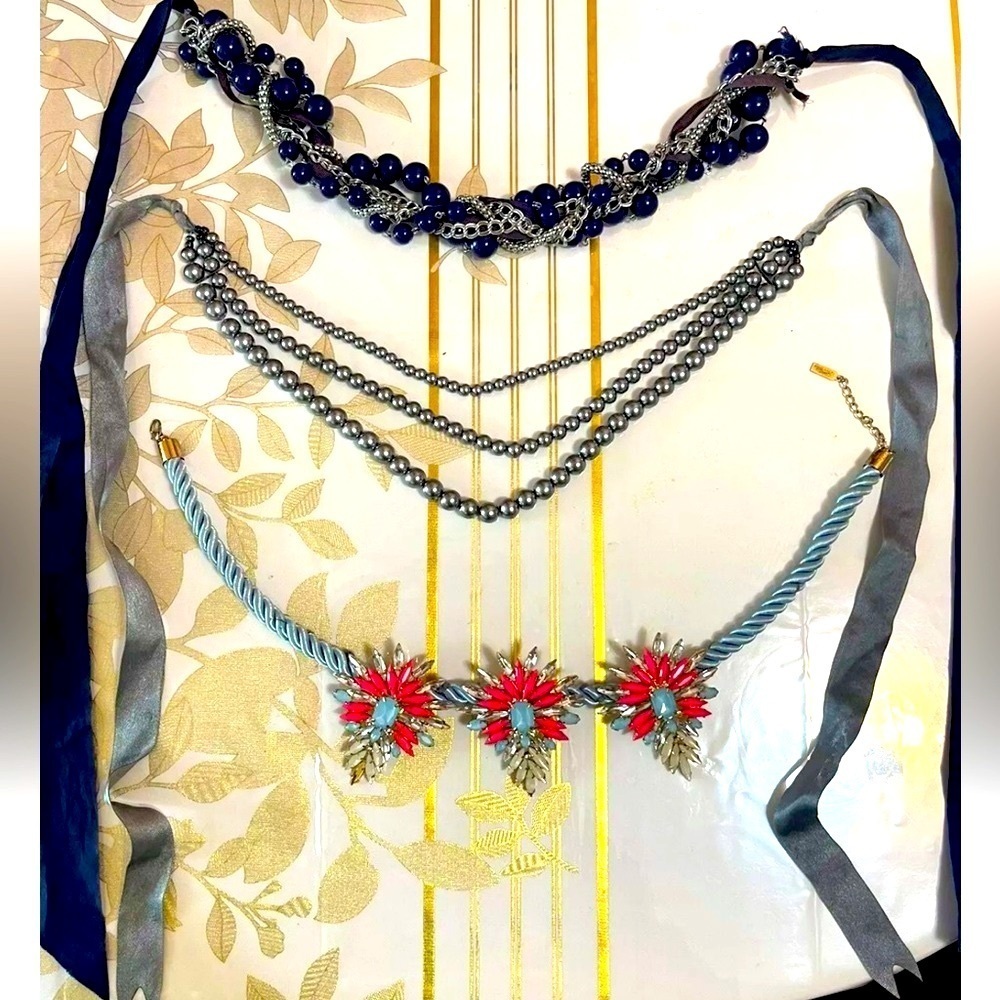 Lot Of 3 beads tied with ribbon,twist Rope Chain Collar Necklace Fashion Jewelry